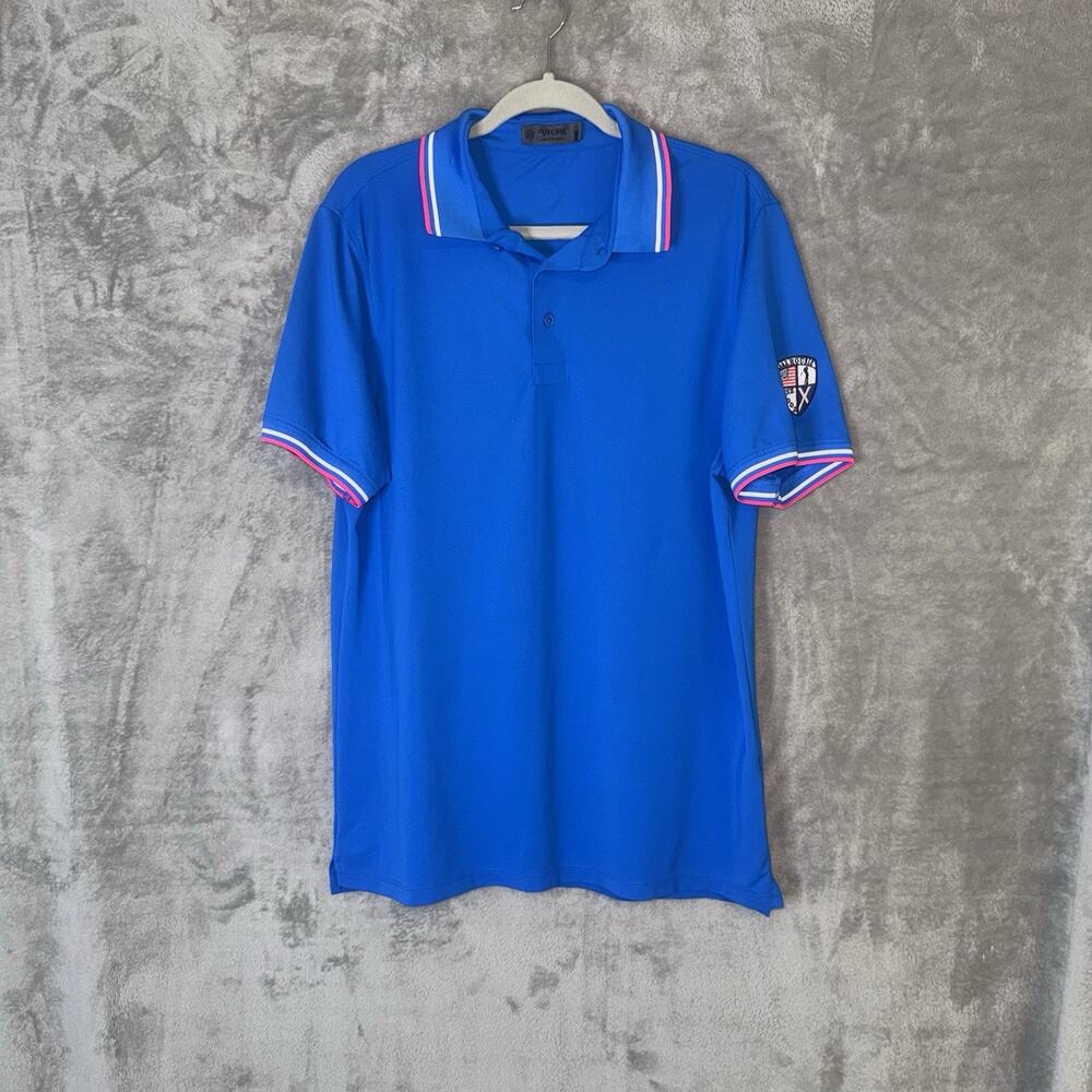 G/FORE Men's Racer Blue Golf Polo Shirt Size L Short Sleeve Contrast Trim LOGO